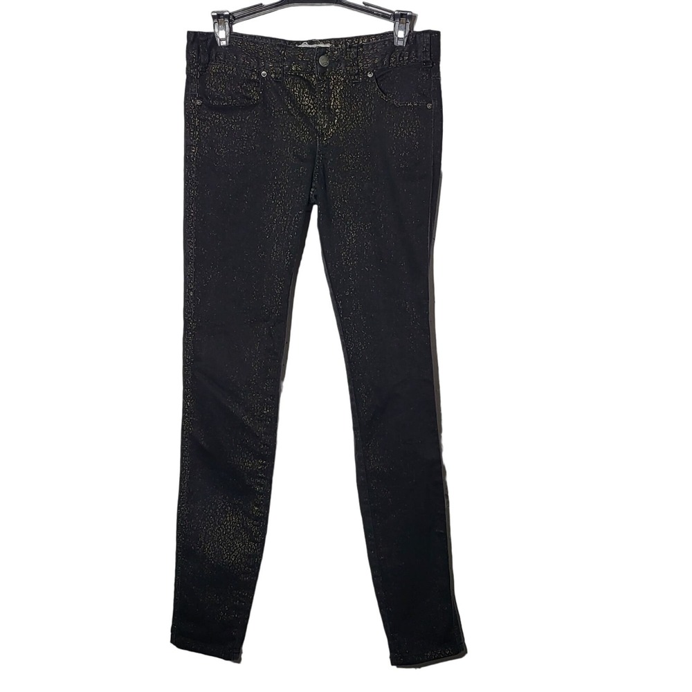 Free People Black Metallic Gold Low Rise Skinny Denim Jeans 27 Glitter‎ Club